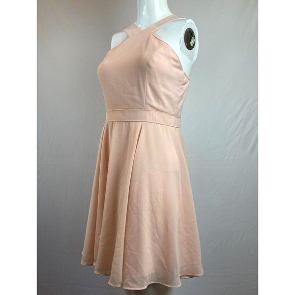 Lulus Womens Taupe Skater Dress Back Zip #D15376S Peach Size Medium - Picture 3 of 8